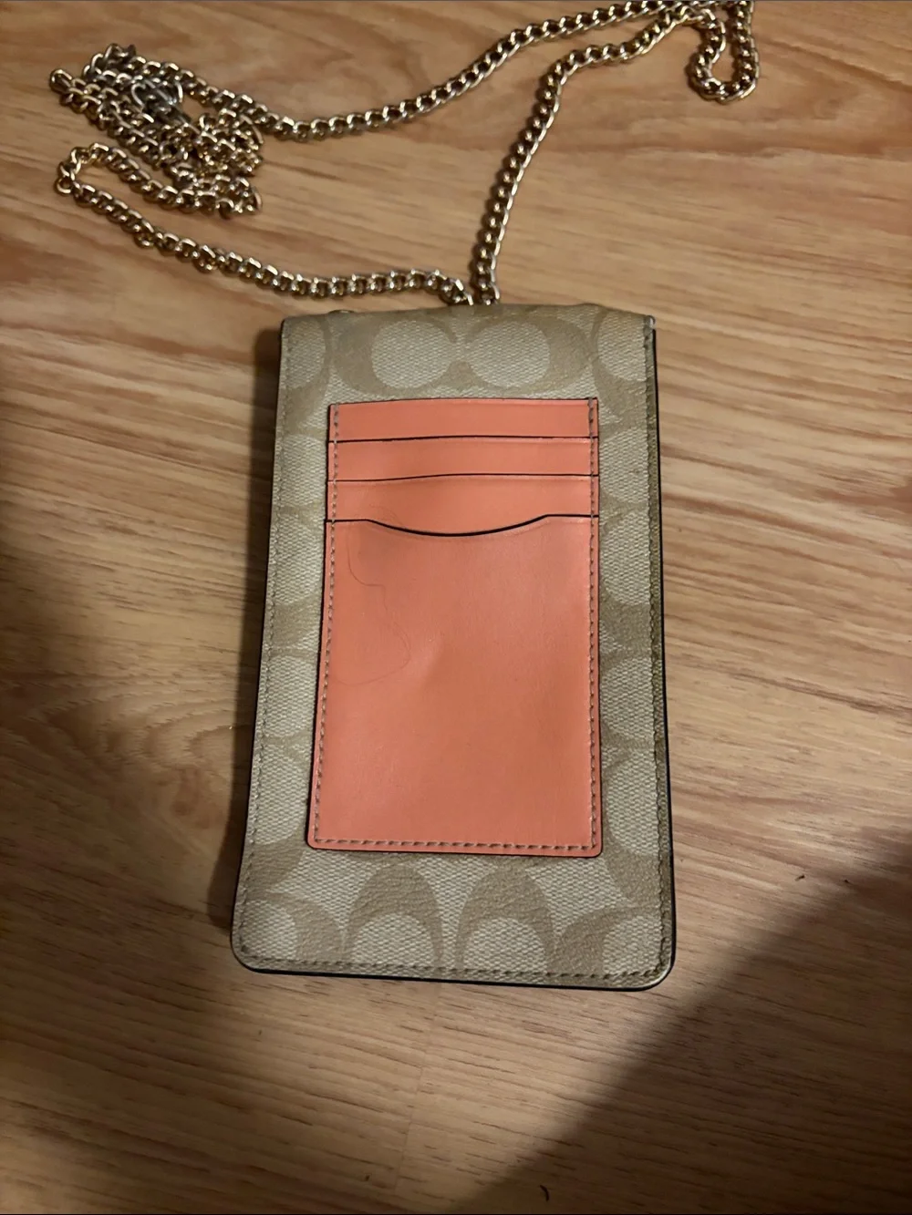 Coach Beige Signature Crossbody Phone Pouch with Strawberry Charm
